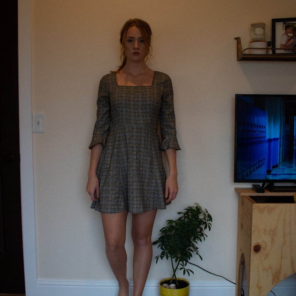 Plaid Quarter Length Sleeve Dress